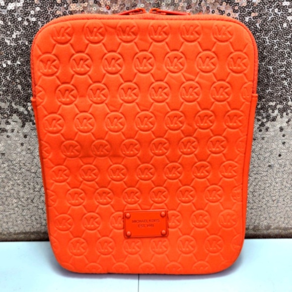 Michael Kors Neoprene Tablet E-reader IPad Sleeve Cover Pouch 8"x10" Orange Zip - Picture 1 of 9